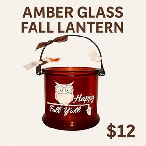 Amber Fall Lantern Glass Candle Holder – Owl “Happy Fall Y’all”